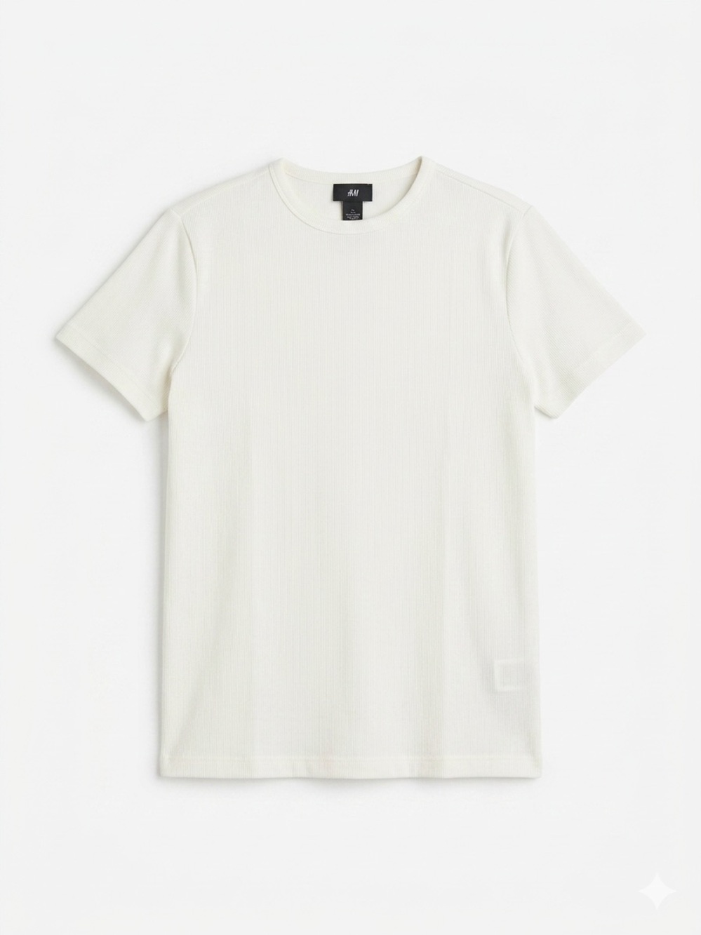 H&M Men's Off-White Crew Neck Short Sleeve Tee